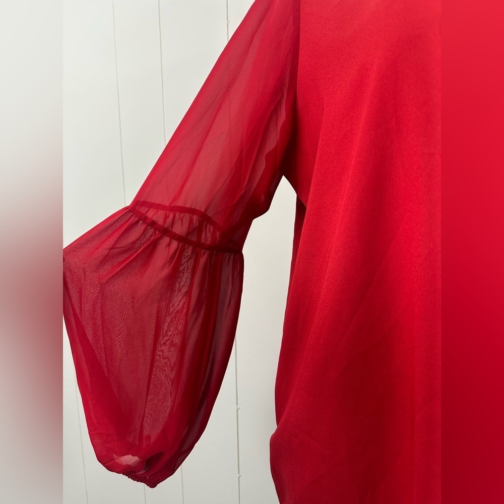 NWT Ann Taylor Red Blouse Women’s Sz XL Long Balloon Sleeve Pullover Top Career - Picture 5 of 9